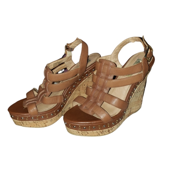 Steve Madden Brown Studded Wedges - Picture 2 of 4